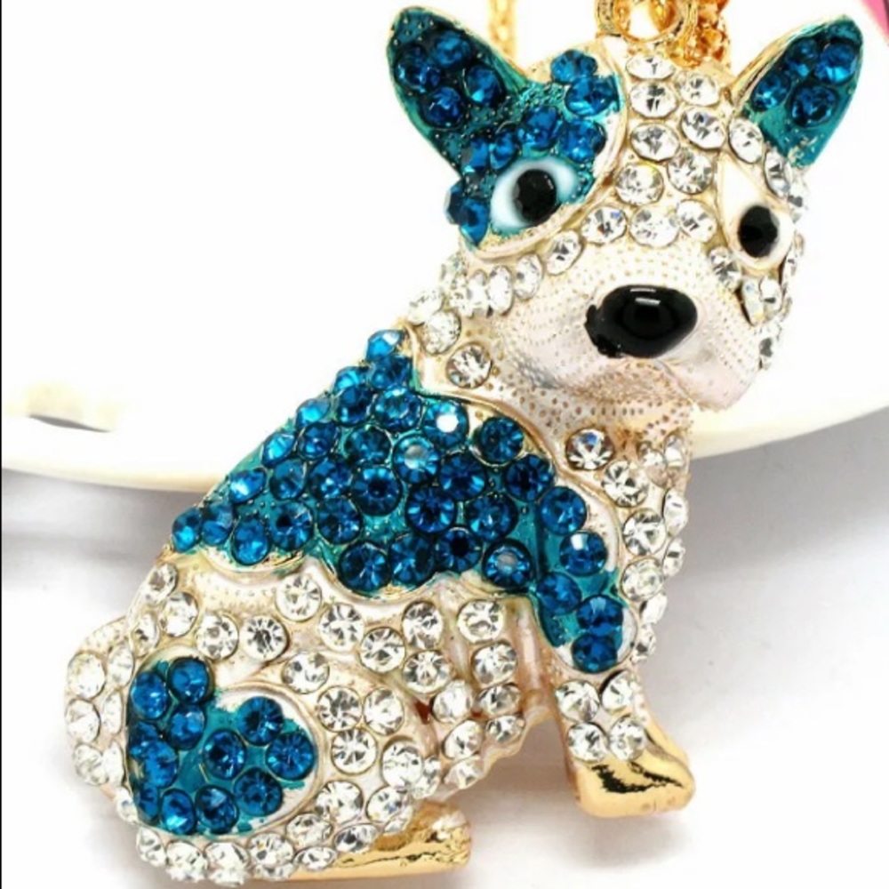 Betsey Johnson Blue and White Dog Necklace